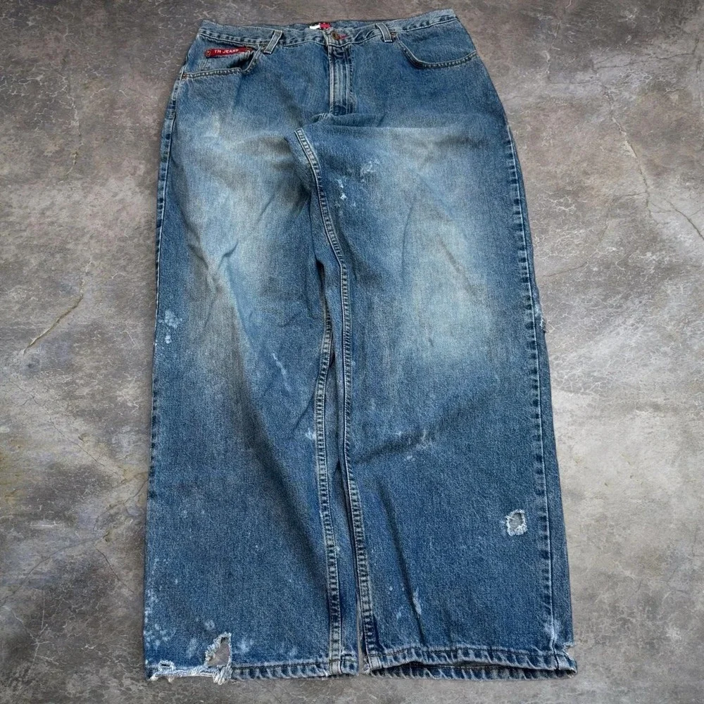 Vintage Tommy Hilfiger Distressed Thrashed Blue Jeans Mens 36x31.5 Skater Grunge